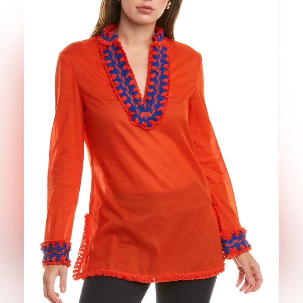Tory Burch Vibrant Orange Blouse with Blue Accents ** SALE**